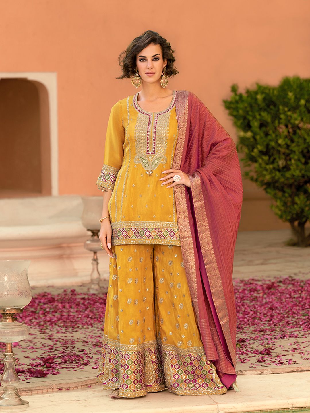 Dhiyona HOP Women Ethnic Motifs Embroidered Kurta with Sharara & Dupatta