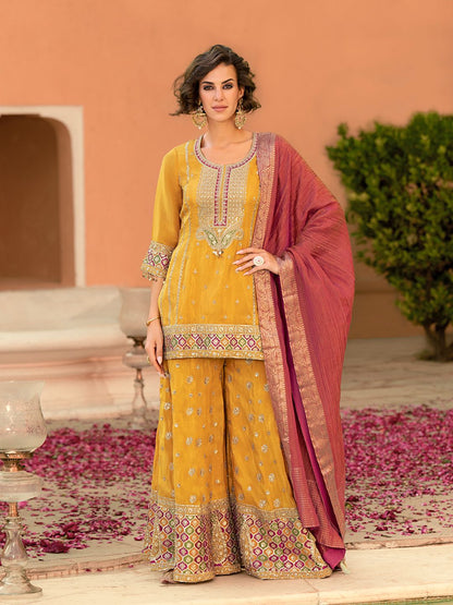Dhiyona HOP Women Ethnic Motifs Embroidered Kurta with Sharara & Dupatta