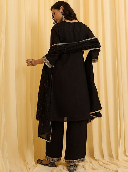 Dhiyona CH Women Ethnic Motifs Embroidered Regular Thread Work Kurta with Palazzos & With Dupatta