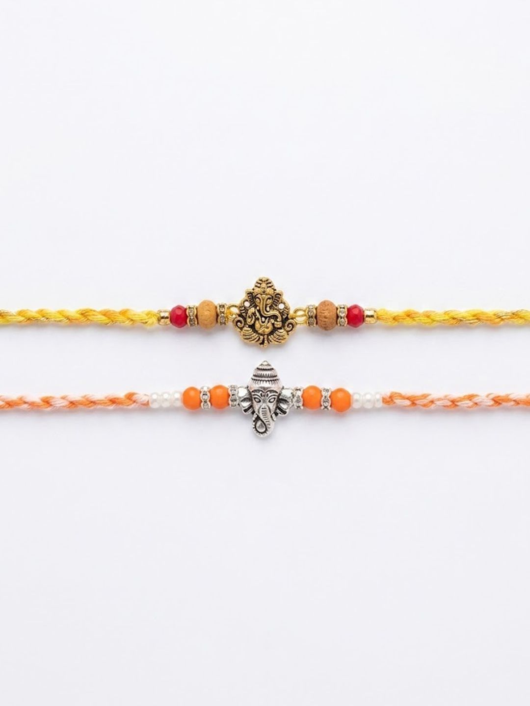 Dhiyona Set Of 2 Multicolor Religious Thread Rakhi With Roli Chawal Chandan Mishri