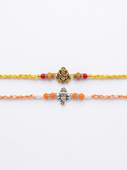 Dhiyona Set Of 2 Multicolor Religious Thread Rakhi With Roli Chawal Chandan Mishri
