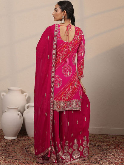 Dhiyona LL Women Ethnic Motifs Printed Regular Mirror Work Kurta with Sharara & Dupatta