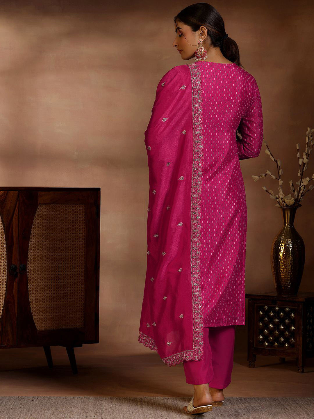 Bandhani Printed Sequinned Kurta with Trousers & Dupatta