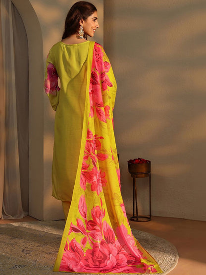 Women Floral Printed Regular Mirror Work Kurta with Trousers & With Dupatta