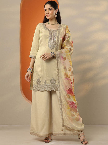 Dhiyona LL Women Floral Embroidered Regular Thread Work Kurta with Palazzos & Dupatta