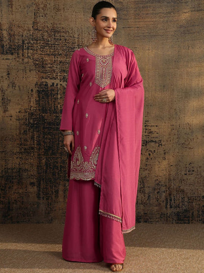 Dhiyona LL Women Ethnic Motifs Embroidered Regular Thread Work Kurta with Palazzos & With Dupatta