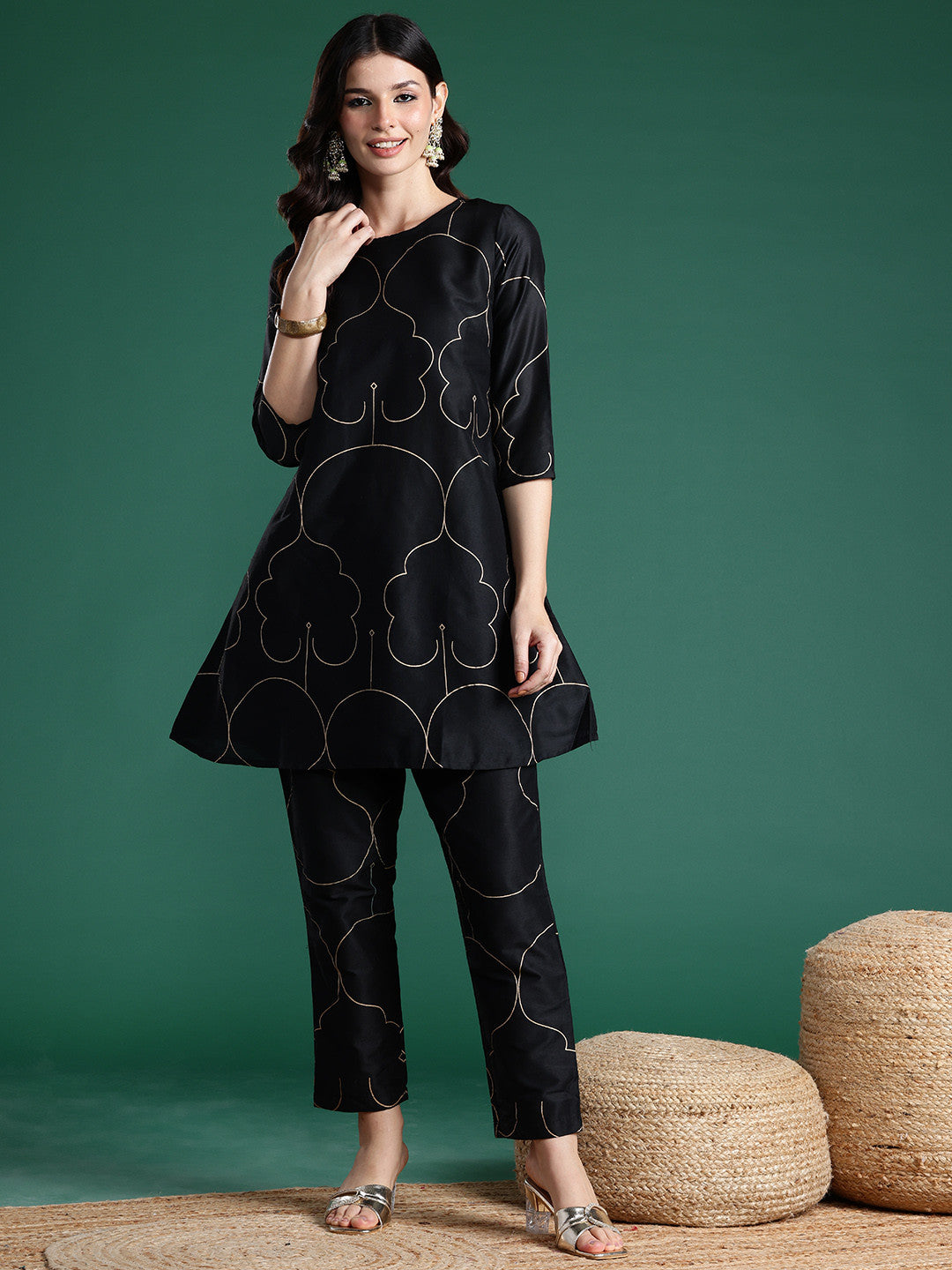 Foil Printed A-Line Kurta & Trousers Set