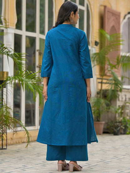 Dhiyona IE Embroidered Mandarin Collar Pure Cotton Tunic With Palazzo