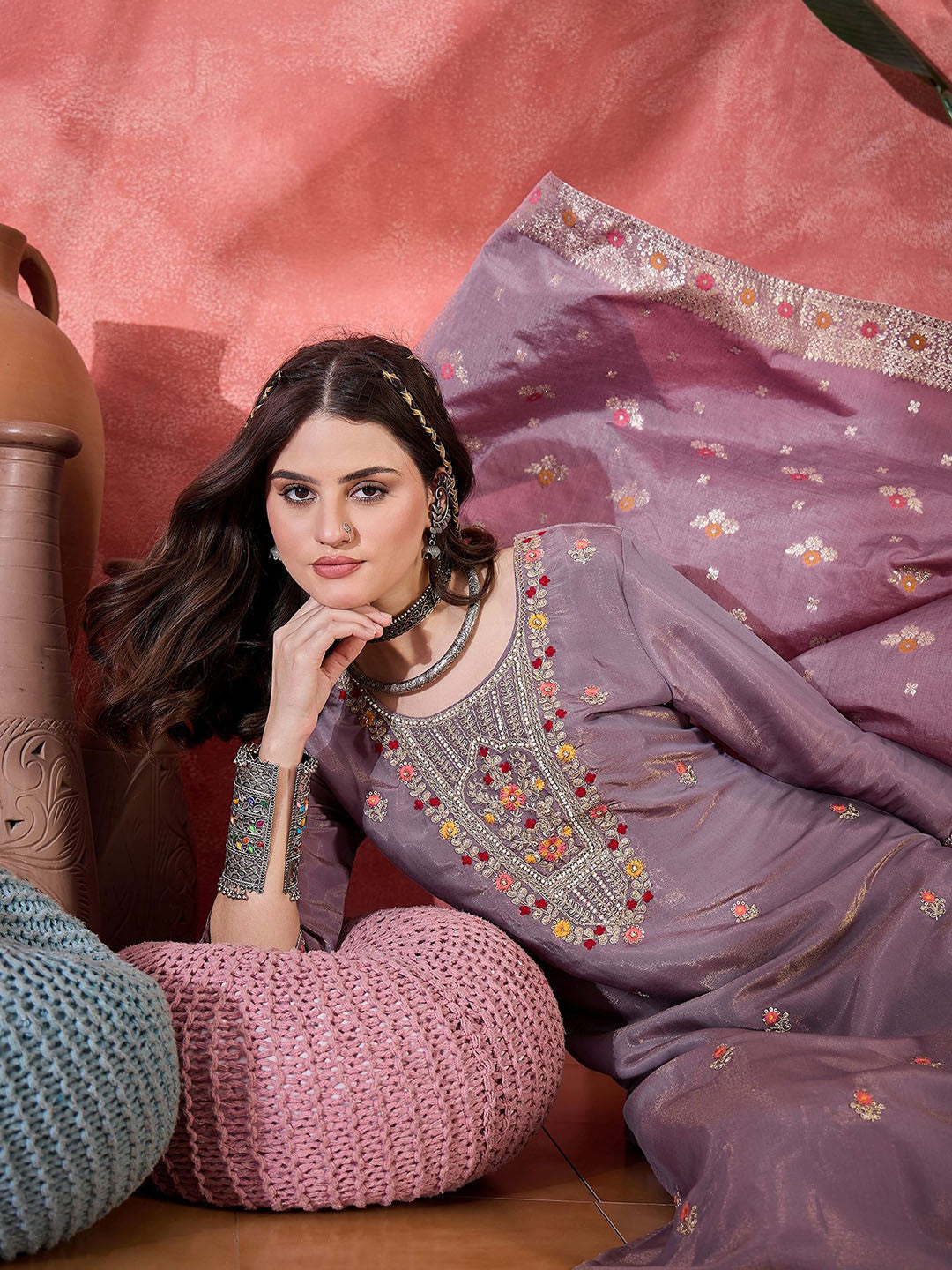 Women Ethnic Motifs Embroidered Kurta with Pyjama & Dupatta
