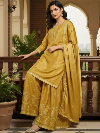Dhiyona HOP Embroidered Straight Kurta With Sharara & Dupatta