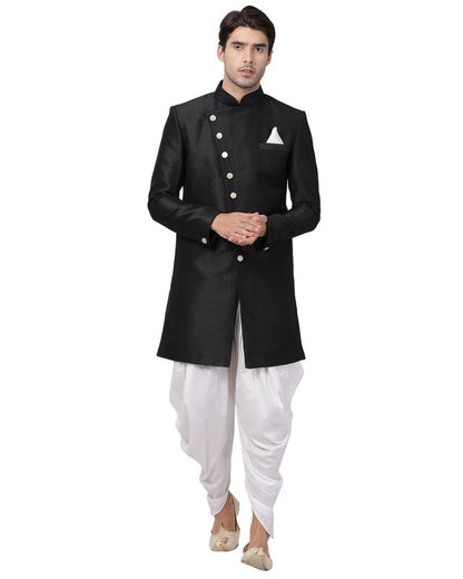Men's Black Silk Blend Straight Sherwani Set