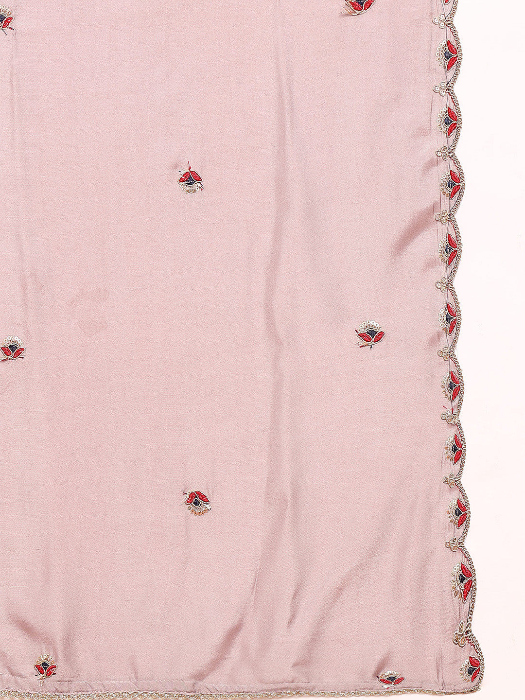 Women Floral Embroidered Pure Silk Straight Kurta With Trousers & Dupatta