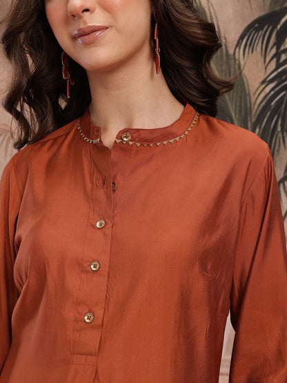 Regular Pleated Kurta with Trousers