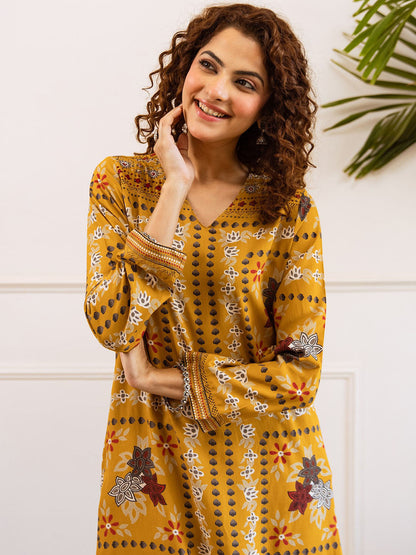 Floral Printed Straight V-Neck Kurta & Palazzo