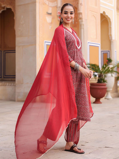 Dhiyona RR Women's Ethnic Motifs Printed Regular Pure Cotton Kurta with Trousers & With Dupatta