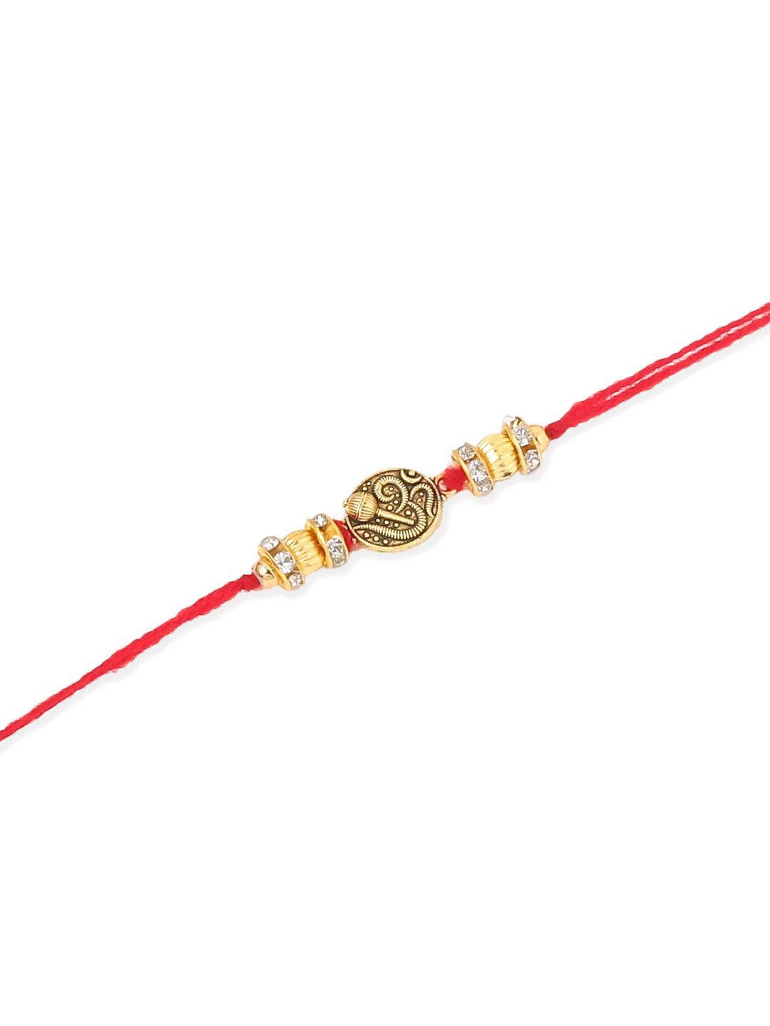 Dhiyona Set Of 4 Artificial Stones Studded & Beaded Swastik Thread Rakhis