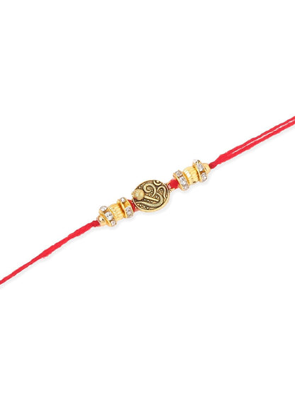 Dhiyona Set Of 4 Artificial Stones Studded & Beaded Swastik Thread Rakhis