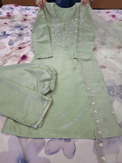Women Ethnic Motifs Embroidered Regular Kurta with Trousers & With Dupatta