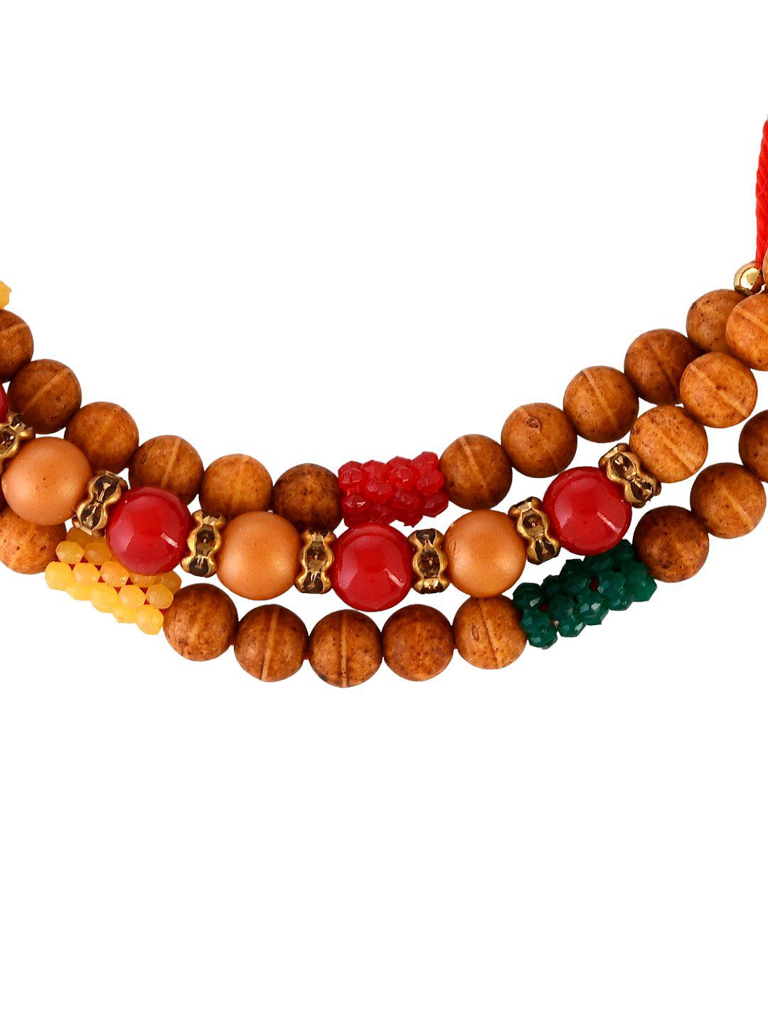 Dhiyona Red Stone Studded & Beaded Thread Rakhi With Roli Chawal With Greeting Card