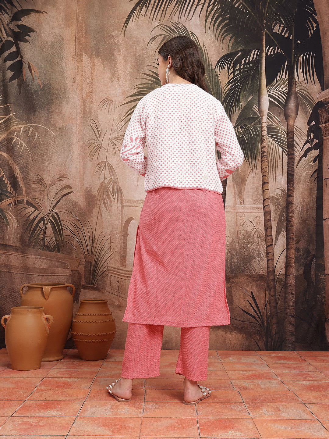 Geometric Self-Design Straight Winter Kurta with Trousers & Jacket