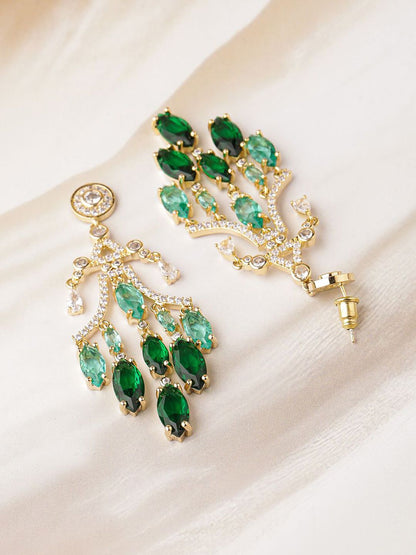 Dhiyona RJ Women's 22K Gold-Plated Emerald & Aqua Green AD & Cubic Zirconia Studded Chandelier Earring