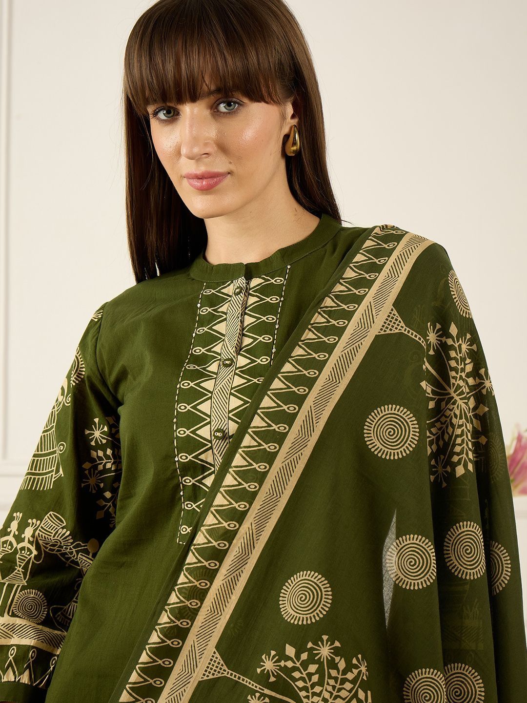 Women Ethnic Motifs Printed Regular Pure Cotton Kurta with Trousers & With Dupatta