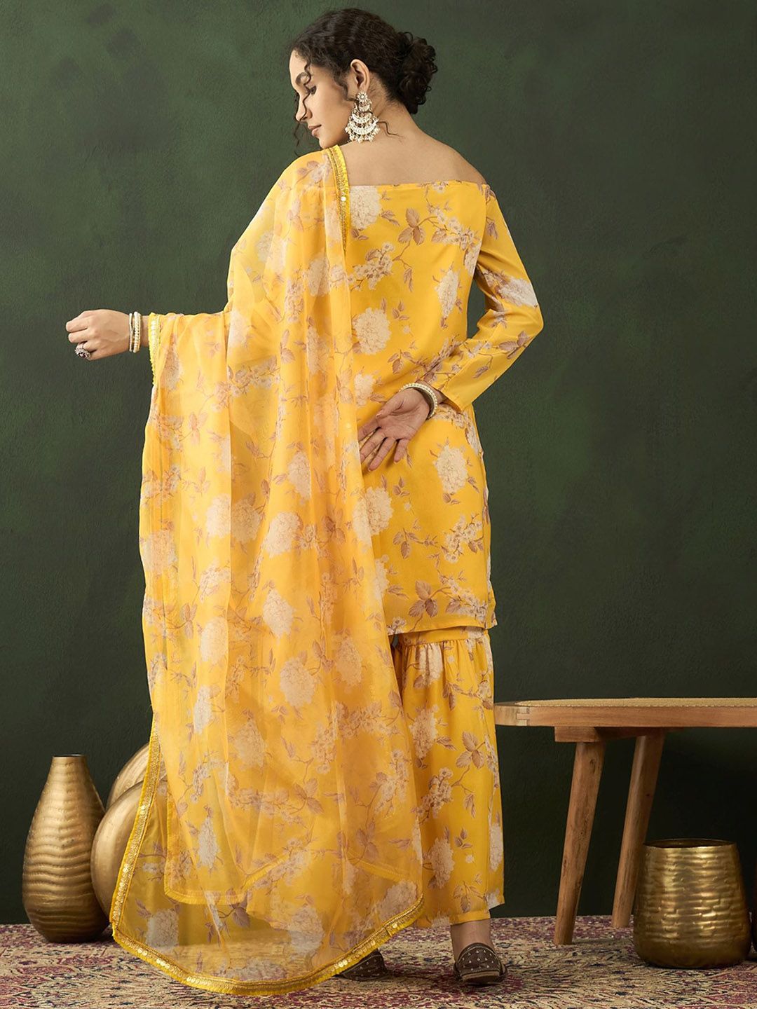 Dhiyona SN Floral Printed Kurta With Sharara & Dupatta