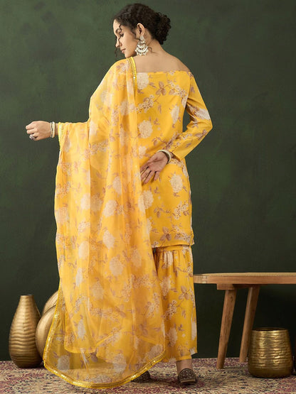 Dhiyona SN Floral Printed Kurta With Sharara & Dupatta