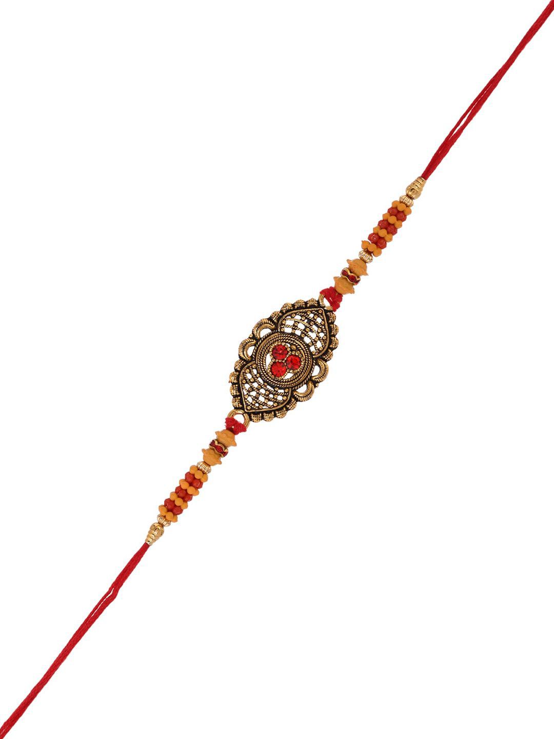 Dhiyona Beaded Thread Rakhi With Roli Chawal & Greetings Card