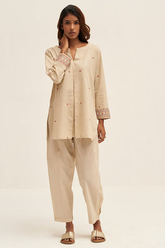 Women's Fog Beige Cotton Co-ord Set