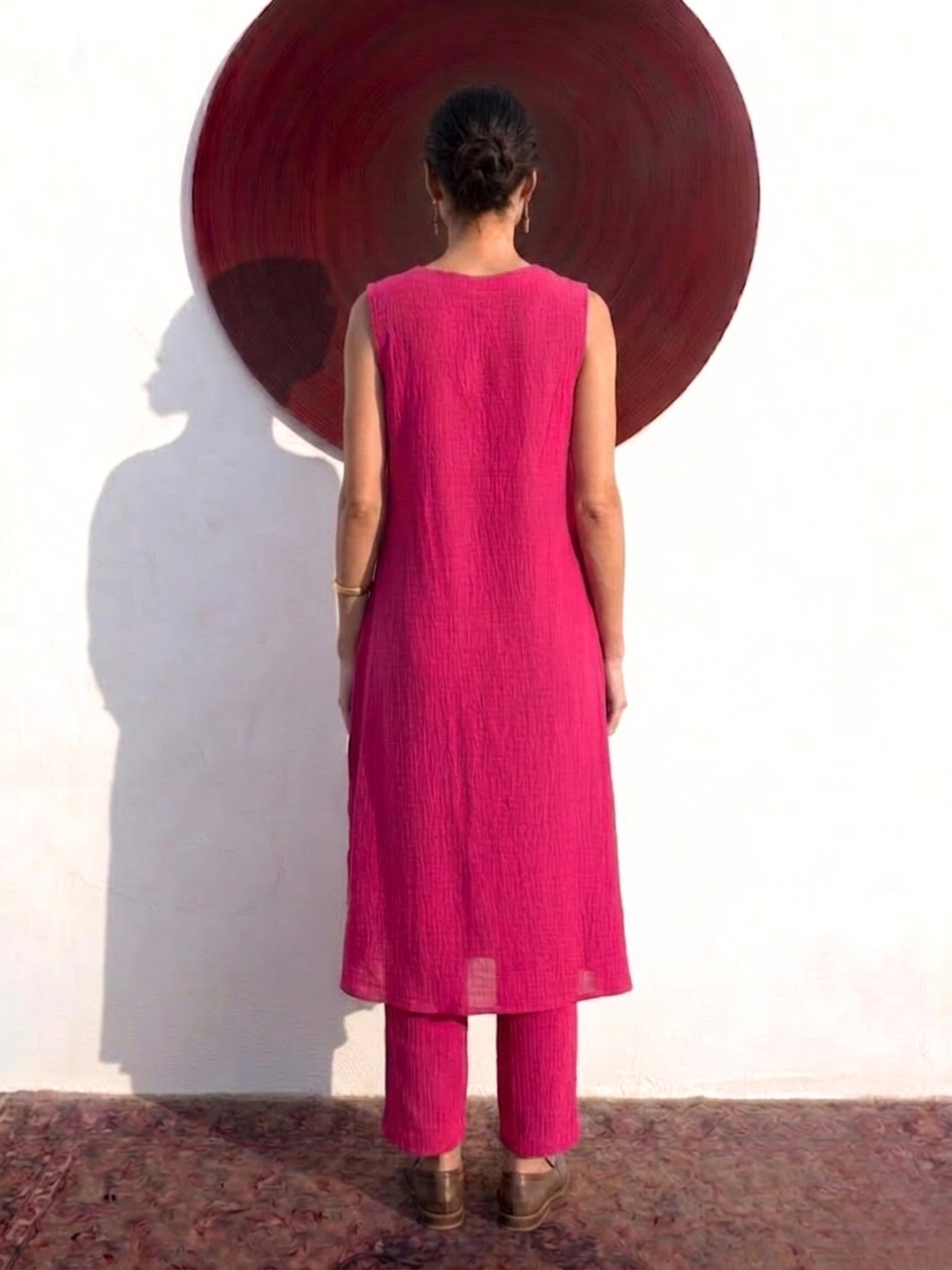 Dhiyona ST Swtantra Fuschia Easy Addictive Travel Airflow Sleeveless Kurta and Pant Set