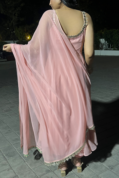 Dhiyona ST 3 pc Suit - Pink Georgette Sleevless Anarkali with Mirror