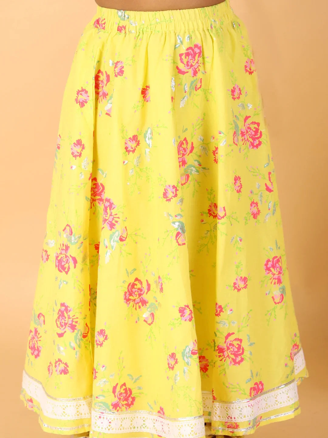 Girls stylish mirror handwork choli with printed ghaghra set
