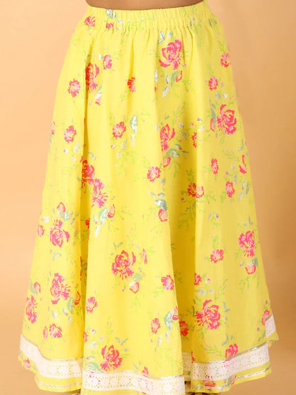 Girls stylish mirror handwork choli with printed ghaghra set
