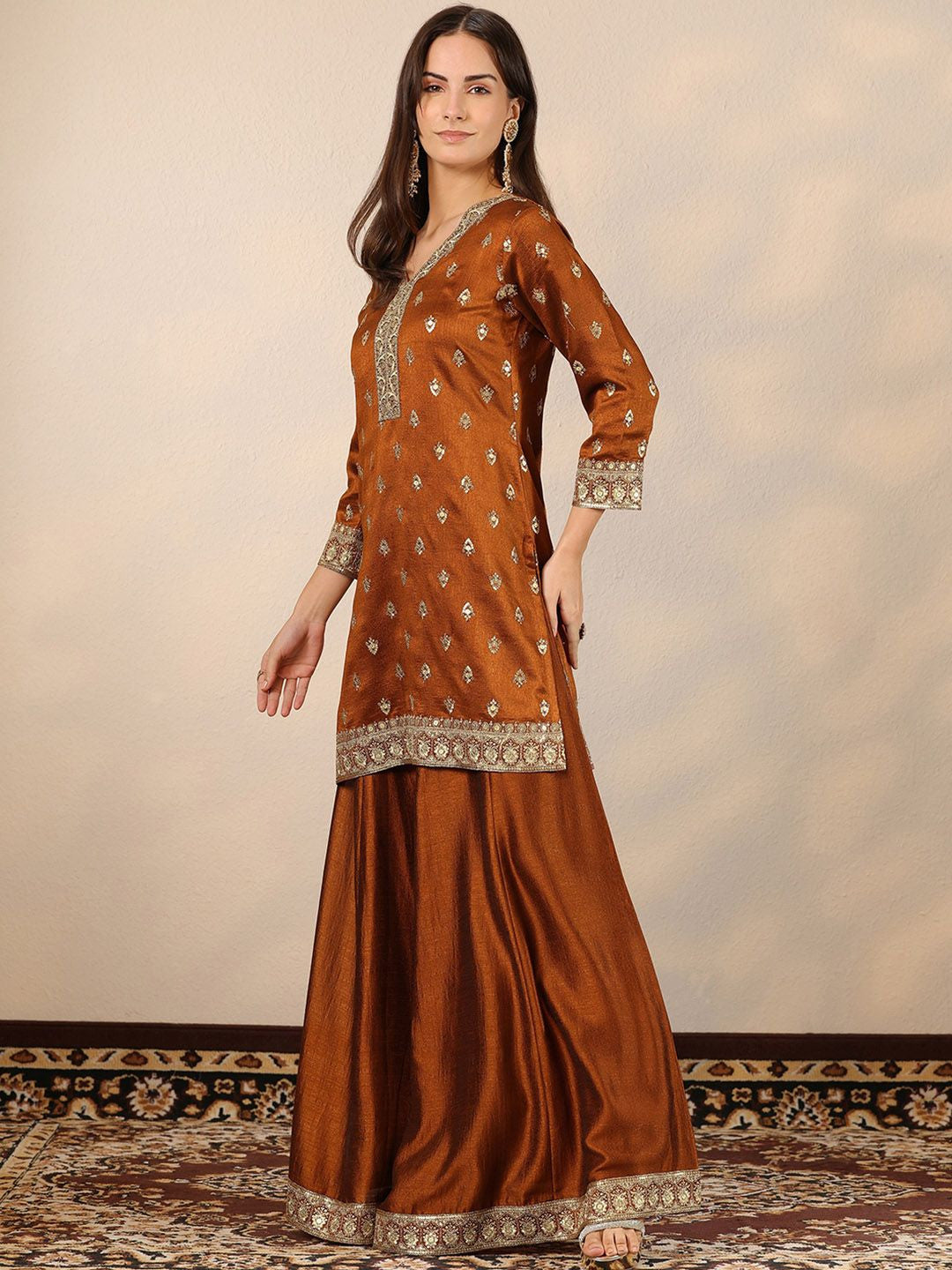 Women Ethnic Motifs Embroidered Regular Mirror Work Kurta with Palazzos & With Dupatta