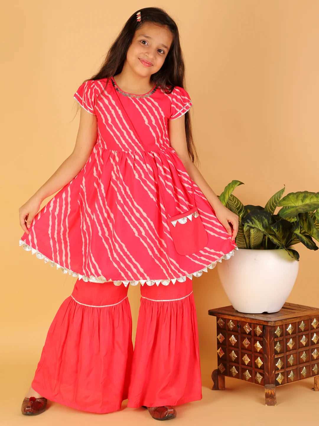 Girls digital print kurta with sharara set