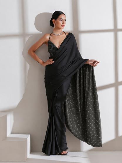 Dhiyona ST Black Surprise Saree with Silver and Black Blouse Fabric