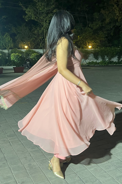 Dhiyona ST 3 pc Suit - Pink Georgette Sleevless Anarkali with Mirror