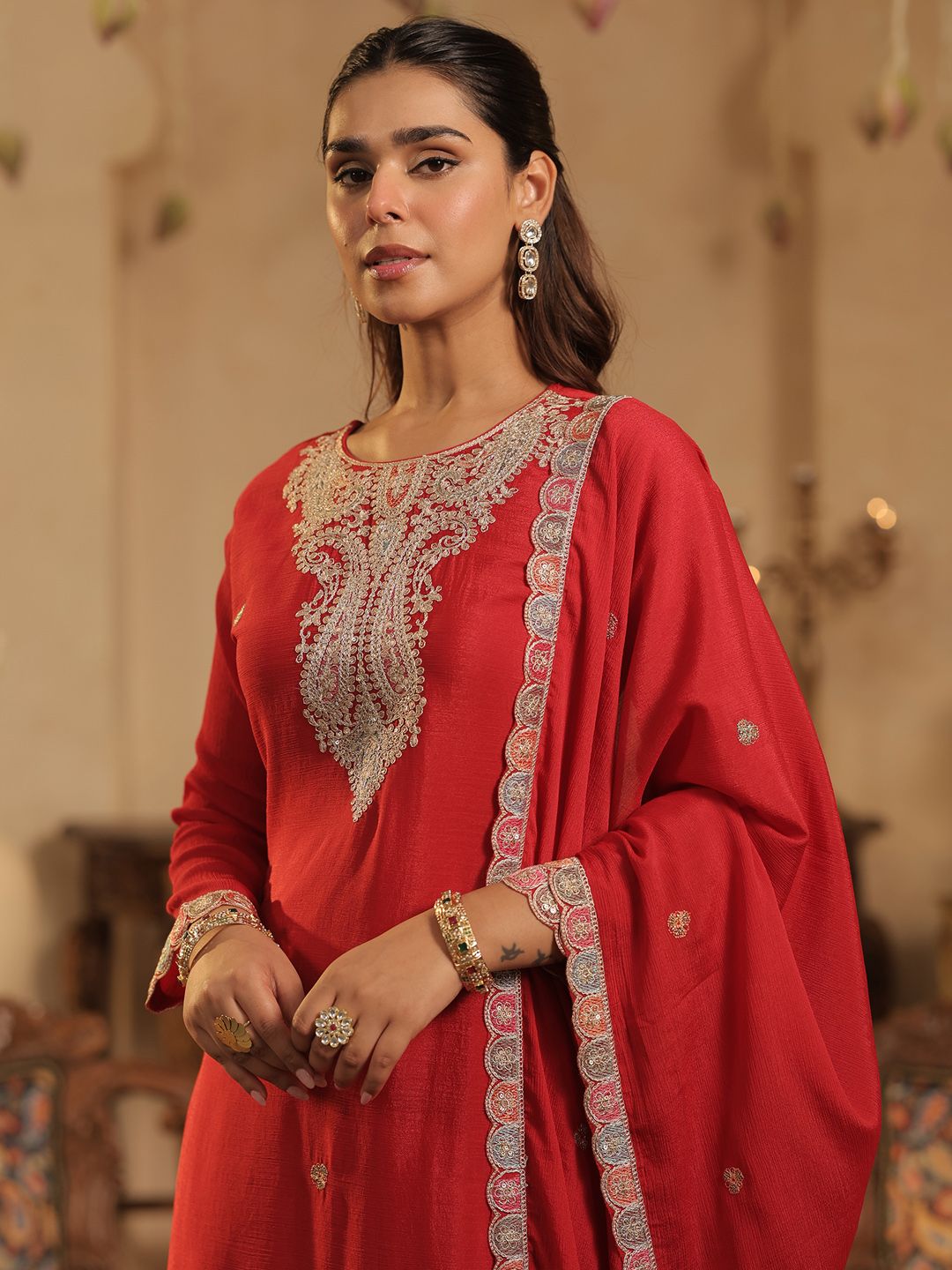 Dhiyona IE Women Floral Printed Kurta with Palazzo & Dupatta