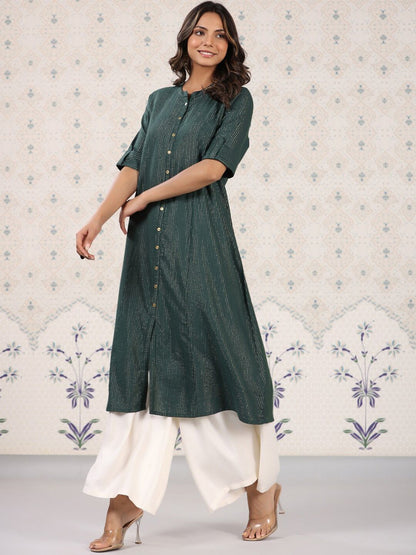 Dhiyona OD  Striped Roll Up Sleeves Pure Cotton Kurta