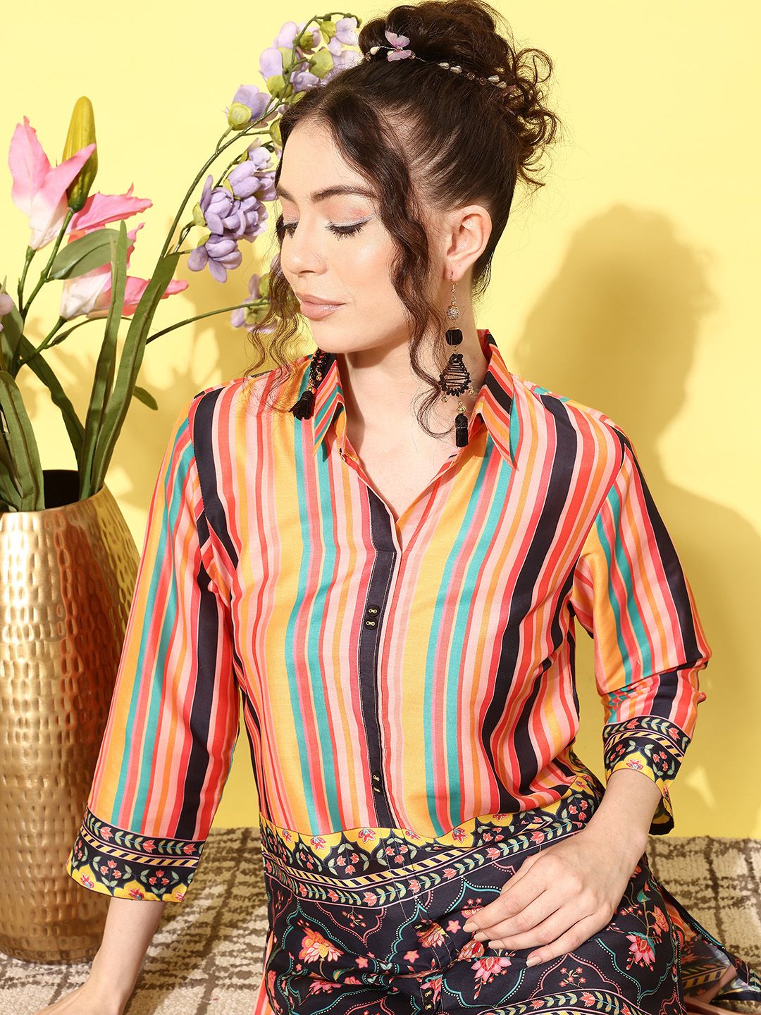 Dhiyona IE Women Printed Shirt with Trousers Co-Ords