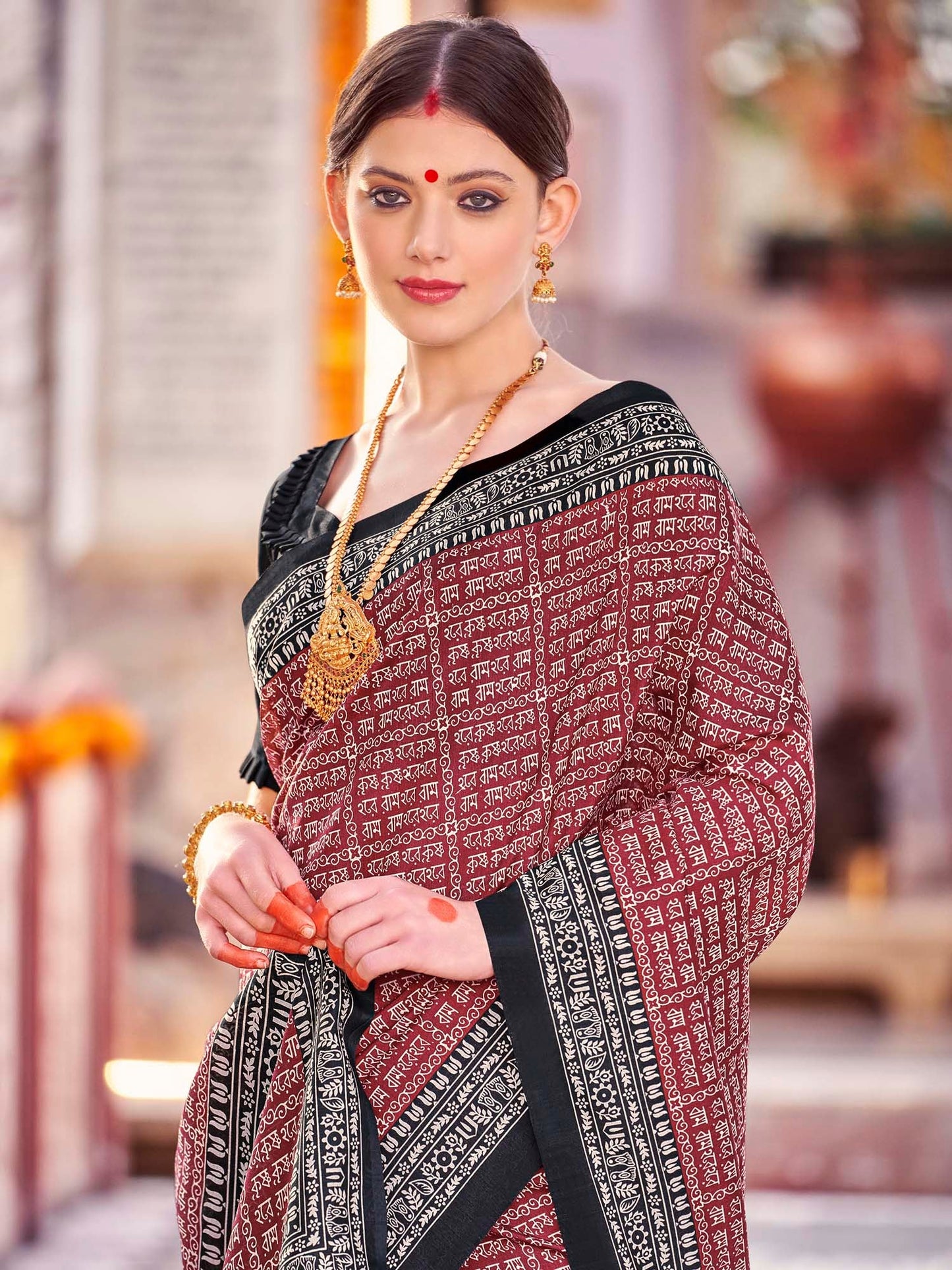 Women's Bhagalpuri Silk Maroon Printed Designer Saree With Blouse Piece