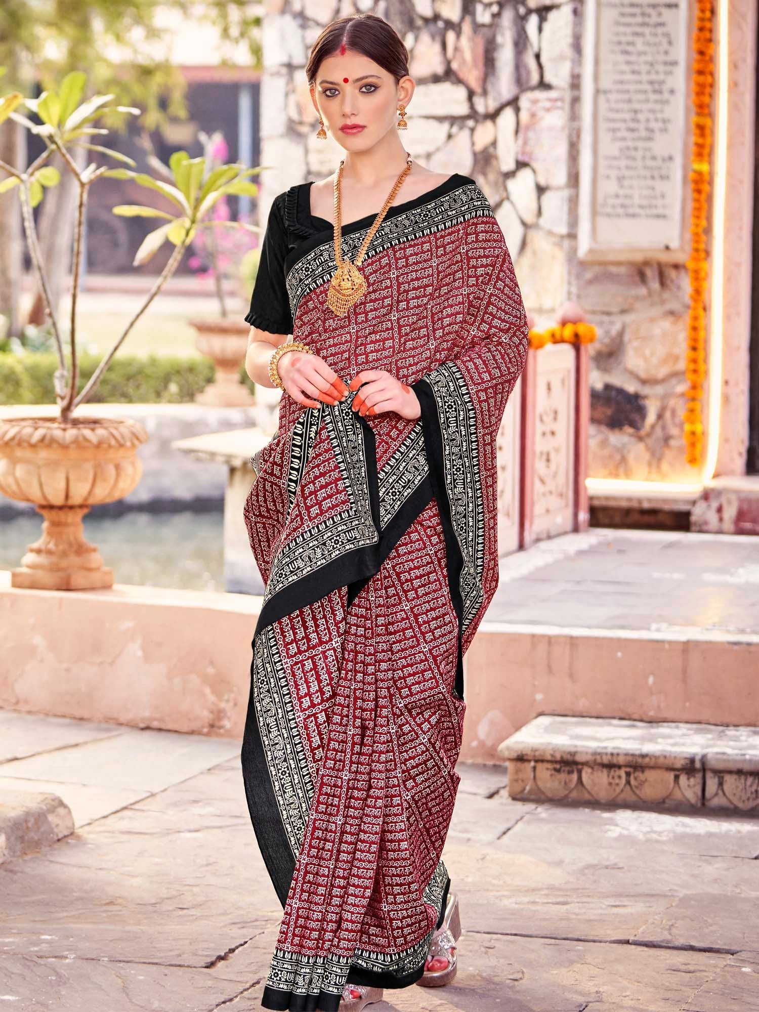 Women's Bhagalpuri Silk Maroon Printed Designer Saree With Blouse Piece