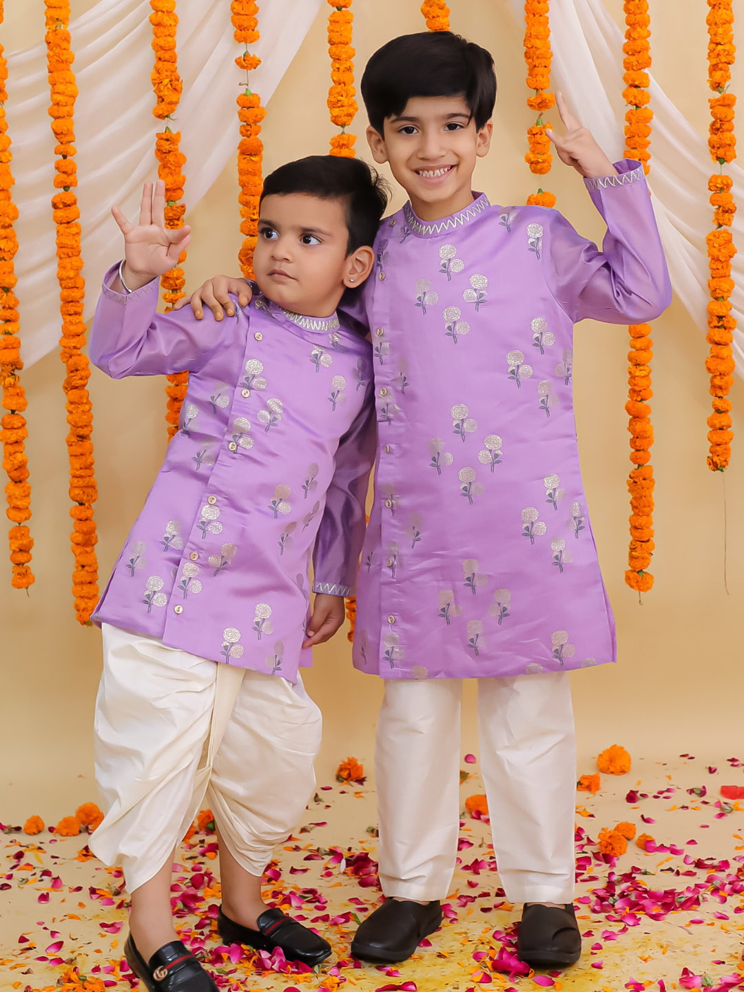 Mishti Purple Kurta Pyjama Set For Boys
