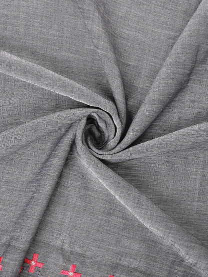 Dhiyona GR Women's CT Grey Cotton Linen Silk Embroidered Saree