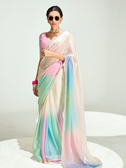 Dhiyona KM Women Multi Shade Organza Saree