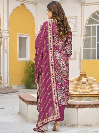 Dhiyona KL Women Paisley Printed V-Neck Straight Kurta with Trousers & With Dupatta