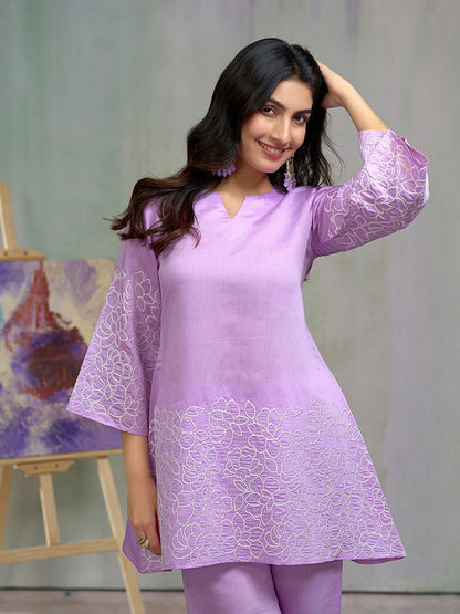 Dhiyona CH Women Floral Embroidered Sequined A-Line Kurta With Trousers
