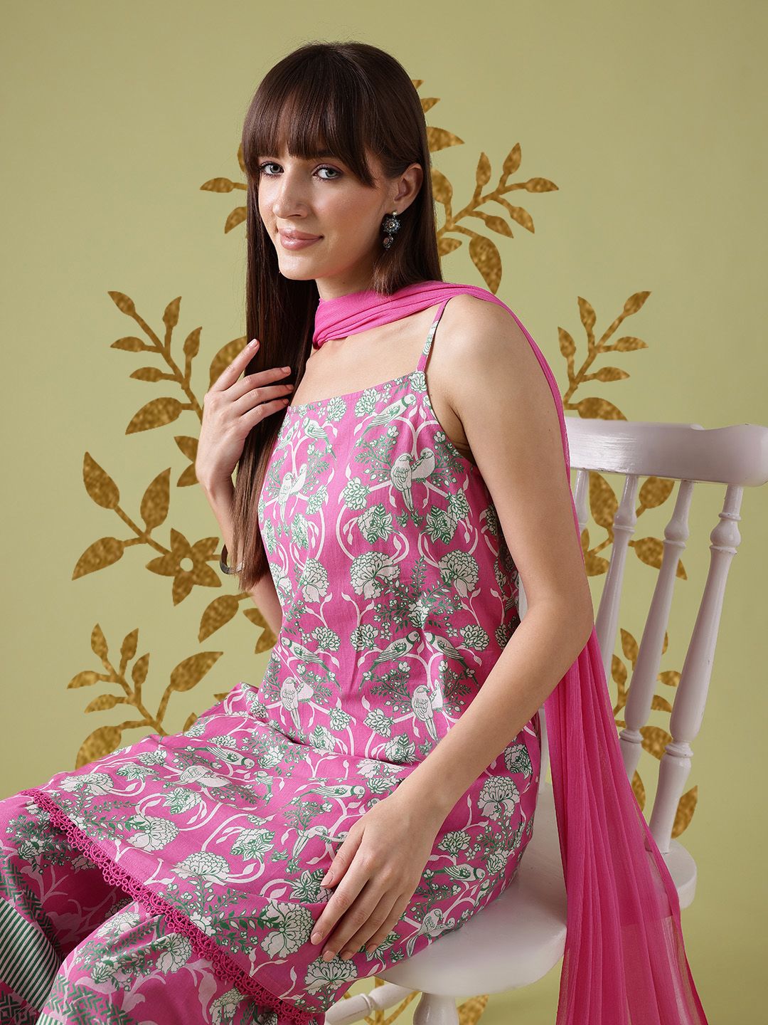 Dhiyona AN Ethnic Motifs Printed Lace Inserts Kurta with Sharara & Dupatta