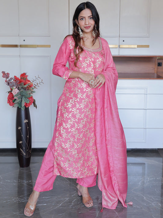 Ethnic Motifs Woven Design Regular Kurta with Trousers & Dupatta